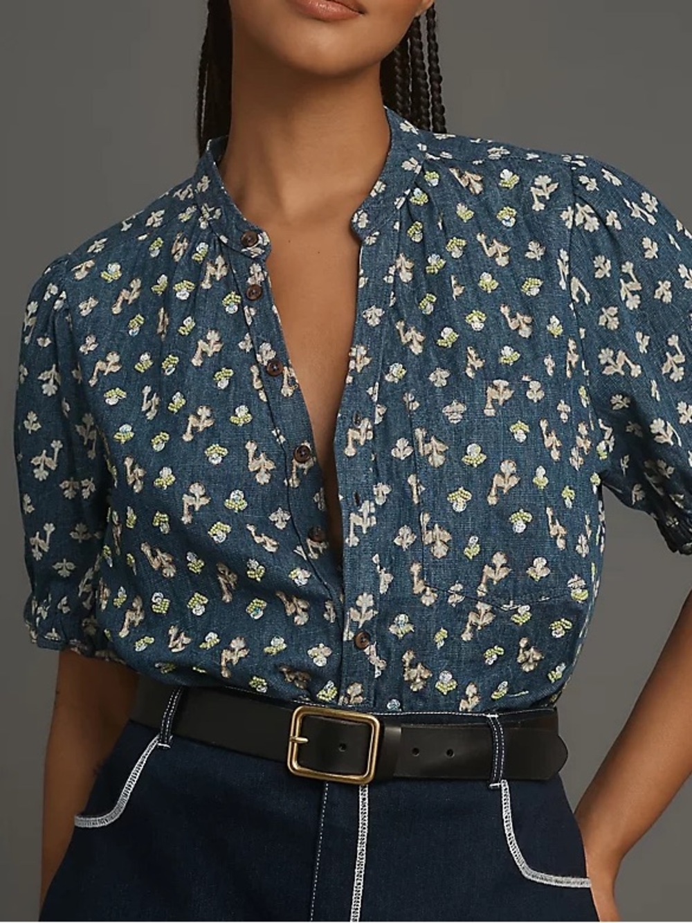 Anthropologie Pilcro Aly Embroidered Floral Puff Sleeve Blouse XL - Picture 3 of 6
